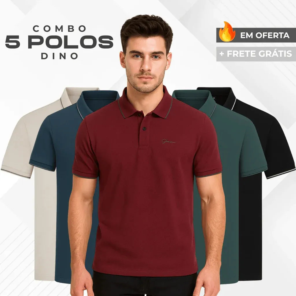 Kit 5 Camisas Polo Dino Manga Curta Minimalista - Pré Black Friday